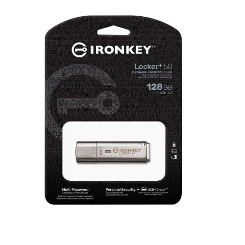 Kingston 128GB IronKey Locker Plus 50 AES chiffré USB vers le Cloud IKLP50/128GB gris