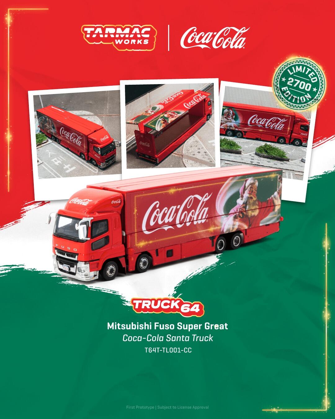 [Vorbestellbar] Tarmac Works - #T64T-TL001-CC - Mitsubishi Fuso Super Great - Coca-Cola Santa Truck - Trucks64 - 1/64