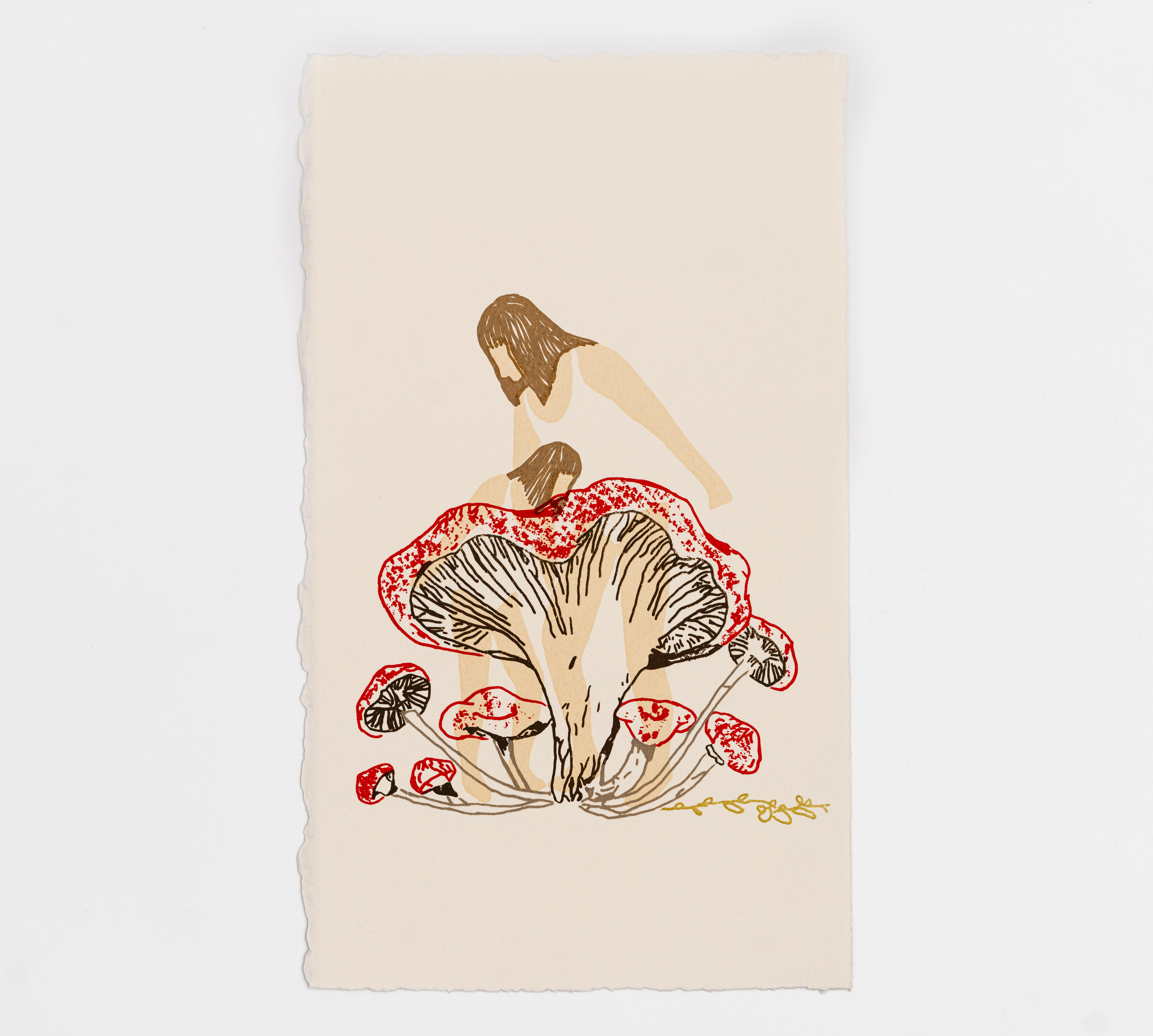 Screen print art "Mother and Daughter - with mushrooms" 