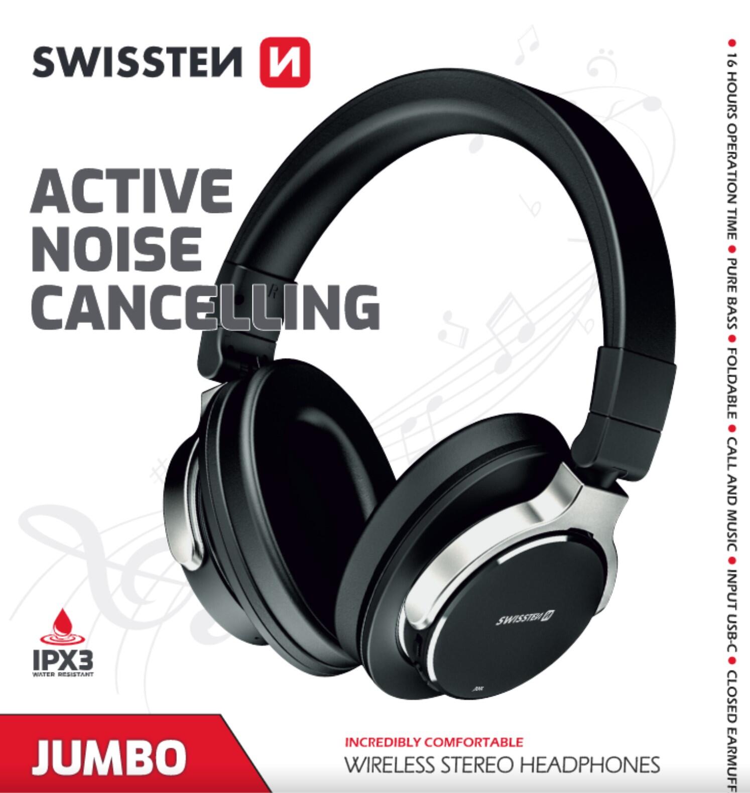 WIRELESS STEREO HEADPHONES SWISSTEN JUMBO ANC BLACK