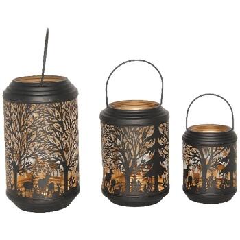 Metal lantern with a die-cut winter landscape - black and gold - available in several sizes - 773 774