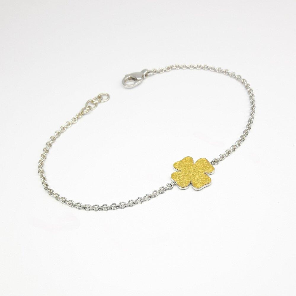 "good luck", bracelet en or fin et argent 925/-.