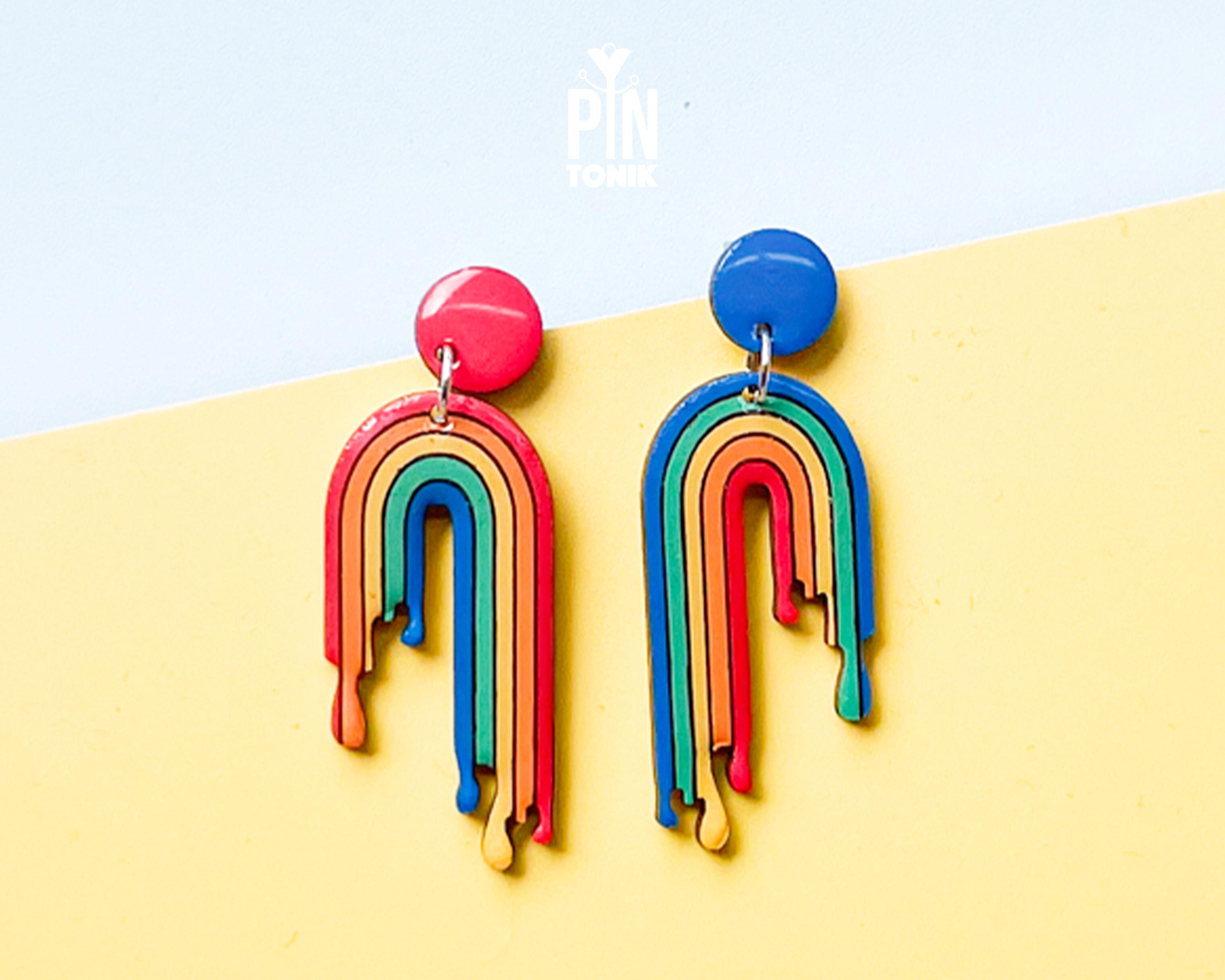 Boucles d’oreilles pendantes Arc-en-ciel Dégoulinant | PinTonik