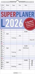 Superplaner L 2026 Maße (B/H): 22 x 45 cm, Familienplaner, fünfspaltig