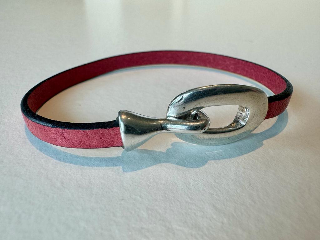 Armband aus Leder 5mm mit Silberverschluss Frau - 19 cm