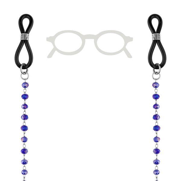 # Stahl-Lunette Kette, synthetische Steine facettiert blau 69CM