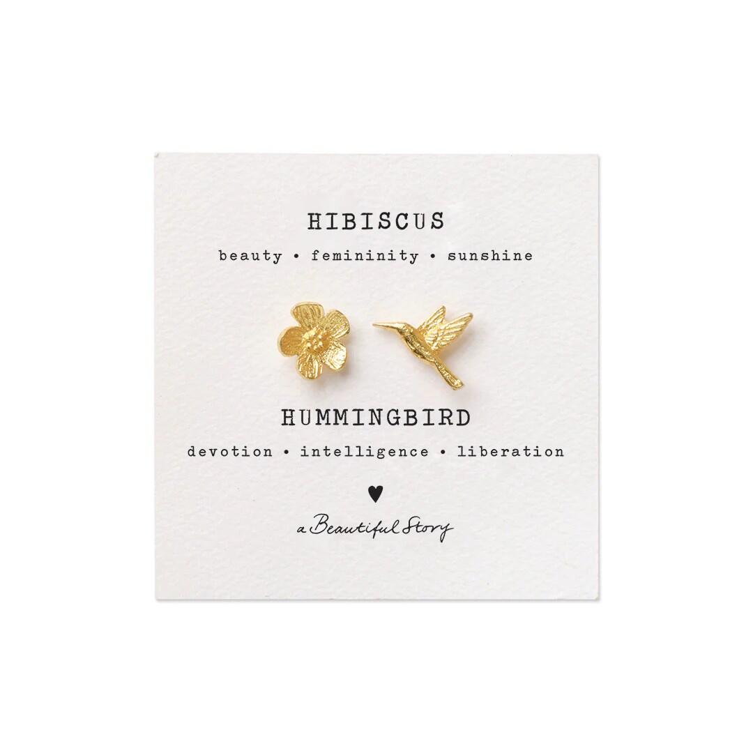 Goldene Hibiskus-Kolibri-Brosche