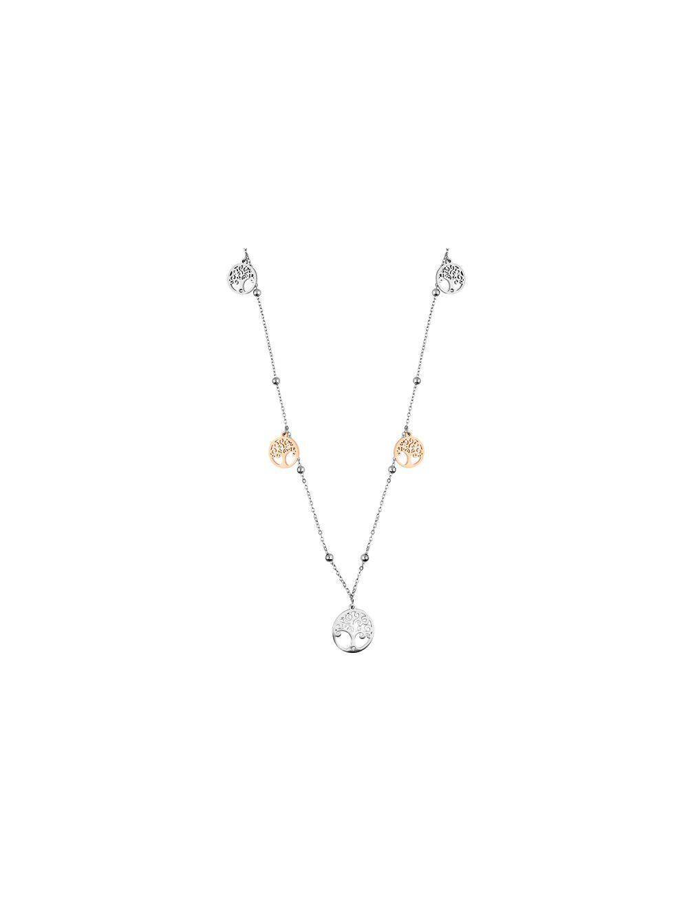 # Sautoir-Halskette aus Stahl und rosa Stahl mit Lebensbaum 80+3CM