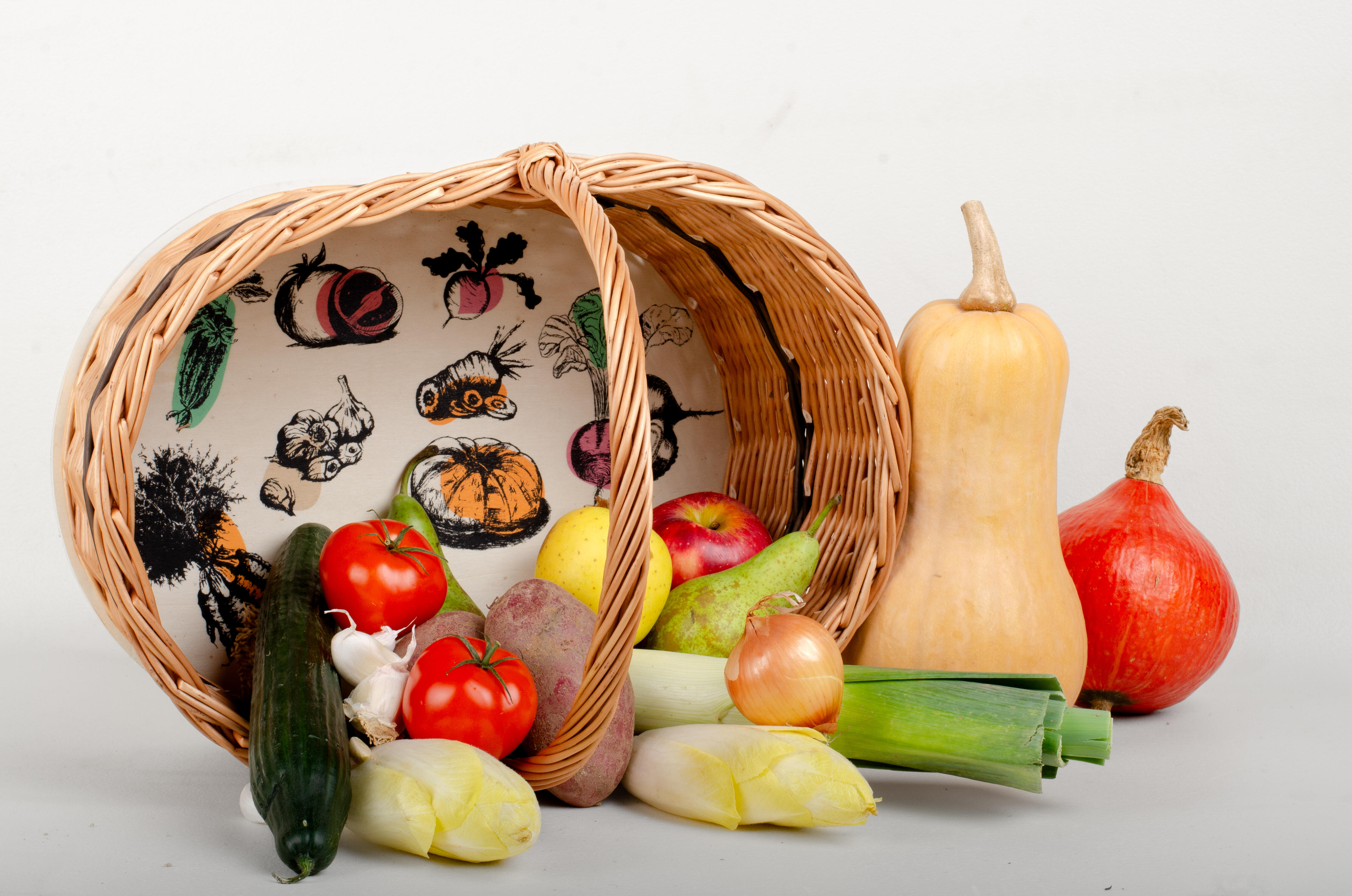 Panier légumes - en osier avec impression originale