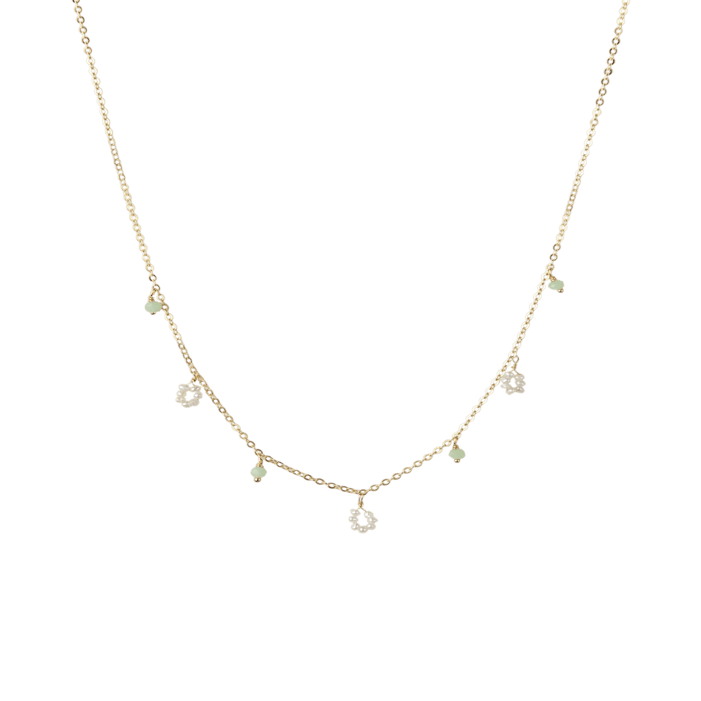 Flower freshwater pearl / small stones necklace jade