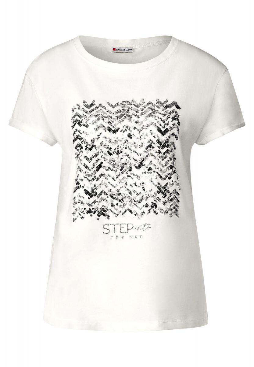 Street weiß - Paillettendetail - (20108) T-Shirt | One Letzshop mit