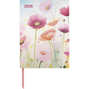 Bright Flowers 2026 Magneto Diary, Dimensions (W x H): 16 x 22 cm, planner, 1 week per page + note page, with magnetic closure