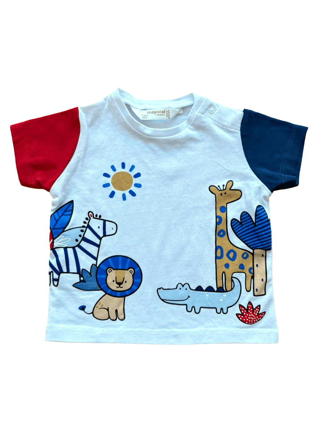 Mayoral T-shirt blanc à motifs d'animaux safari (1-2 mois)
