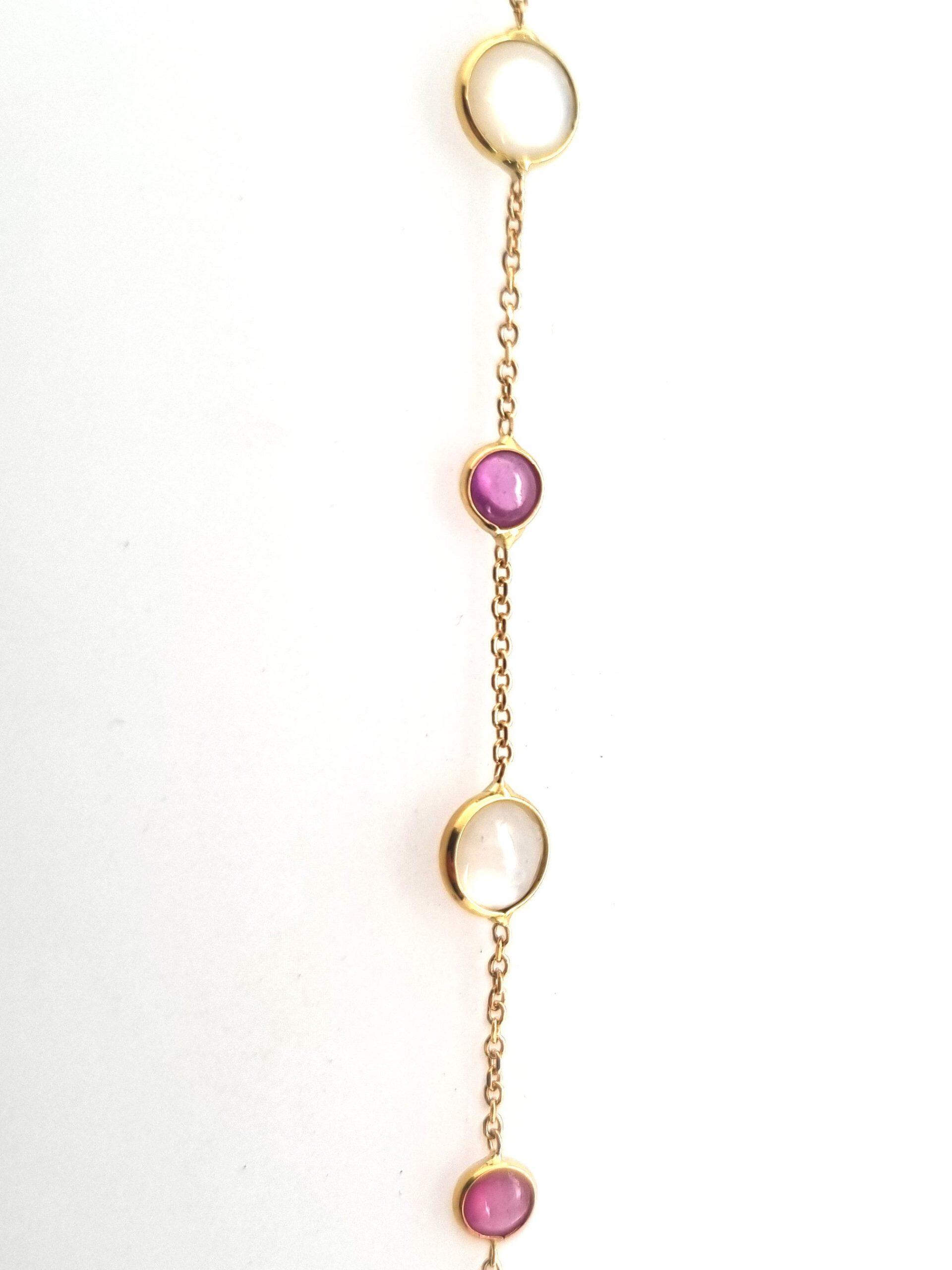 Armband aus Gelbgold 18K, 20 cm, mit Rubinen und Perlmutt