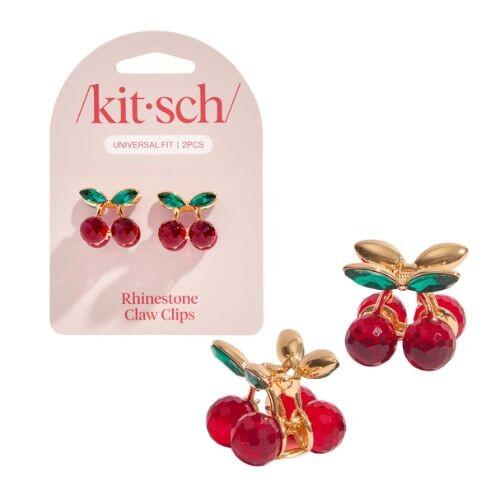 Kitsch Mini-Strass-Haarclips 2er Set - Kirschrot