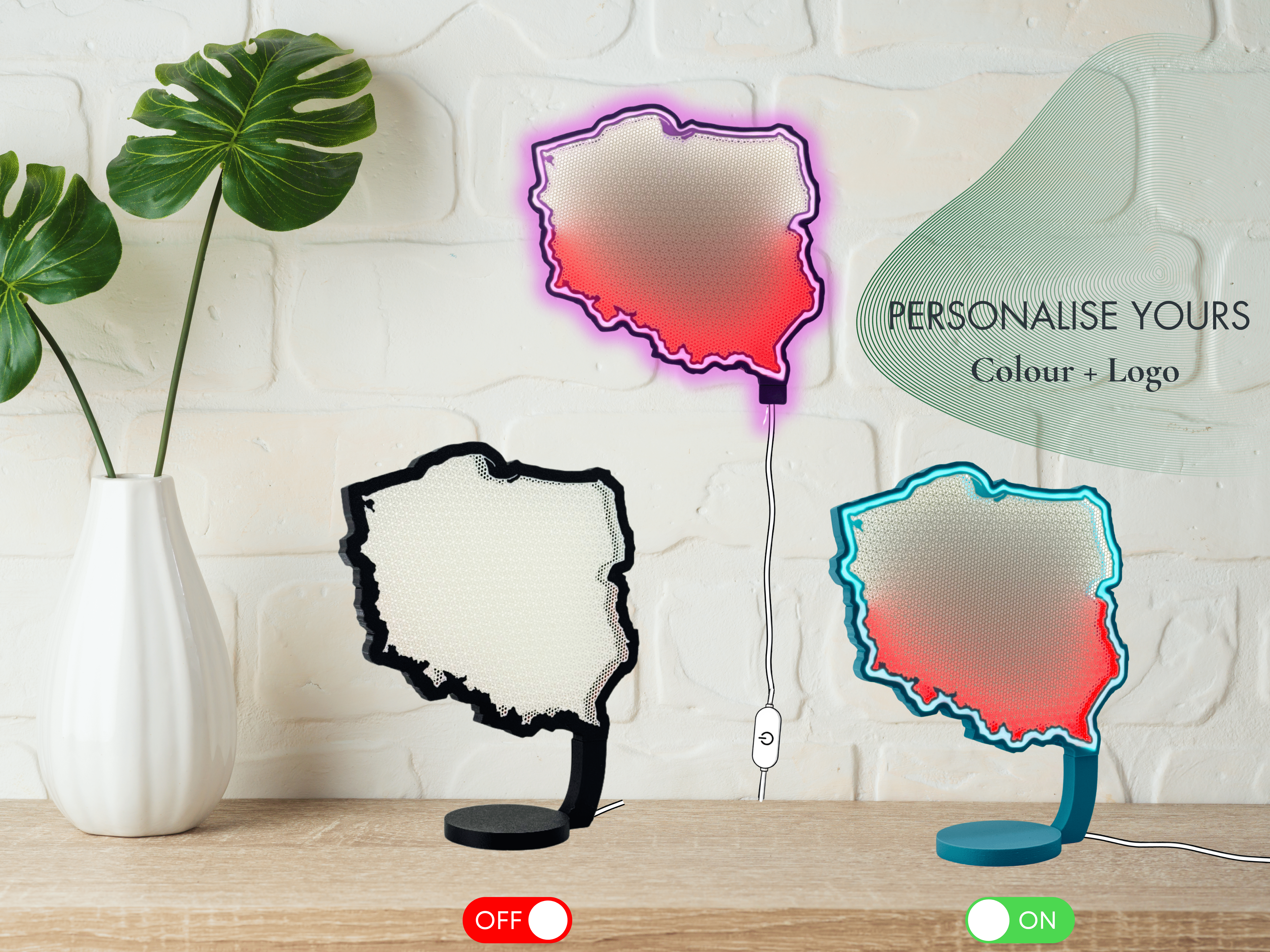 Lampe LED artisanale en forme de carte de la Pologne, drapeau polonais, décoration artistique