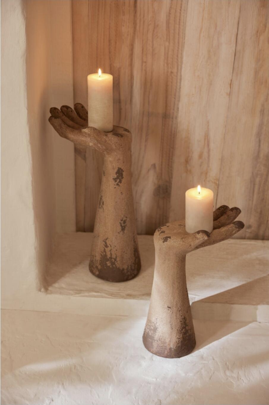 Deux mains décoratives ou porte-bougies en magnésium - aspect antique - 60309 - adapté pour l'extérieur -