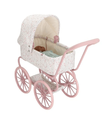 Little Dutch Doll Pram Metal/Fabric Soft Flowers