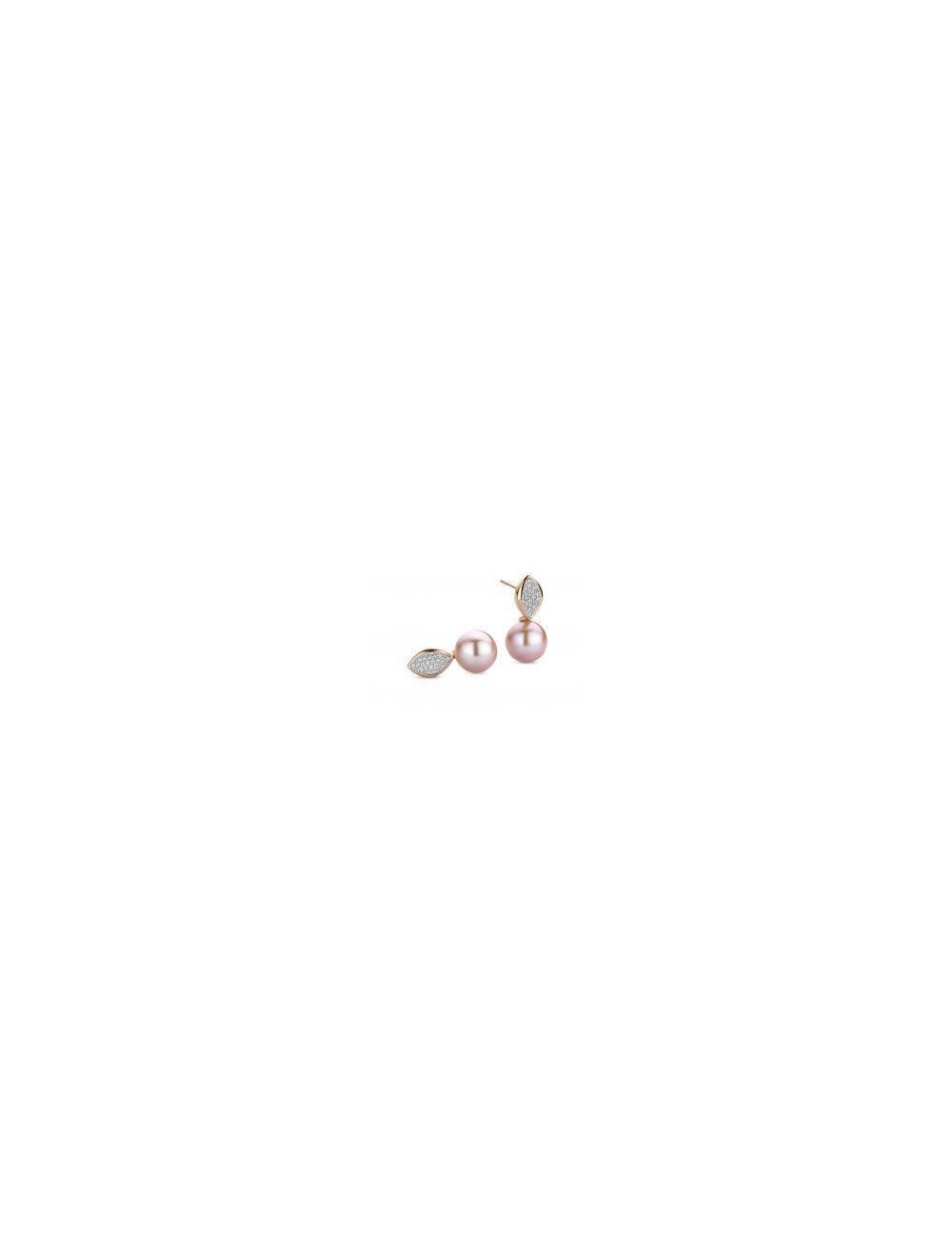 # Rose gold dangling earrings with freshwater pearls and 0.13ct natural diamonds