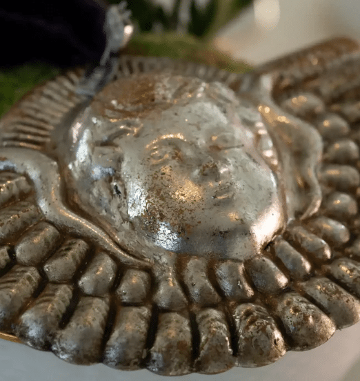 Christmas ornaments - Silver angel head with metal wings