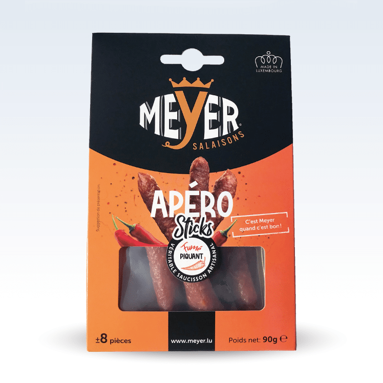 Meat products, aperitif sticks, spicy, +/- 8 pcs, +/- 90 gr.
