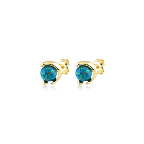# 14K yellow gold earrings with blue opal
