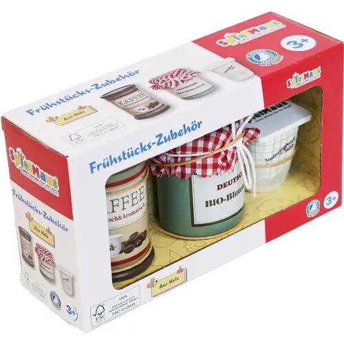 SpielMaus Accessoires de cuisine et de petit-déjeuner en bois, ensemble de 3 pièces