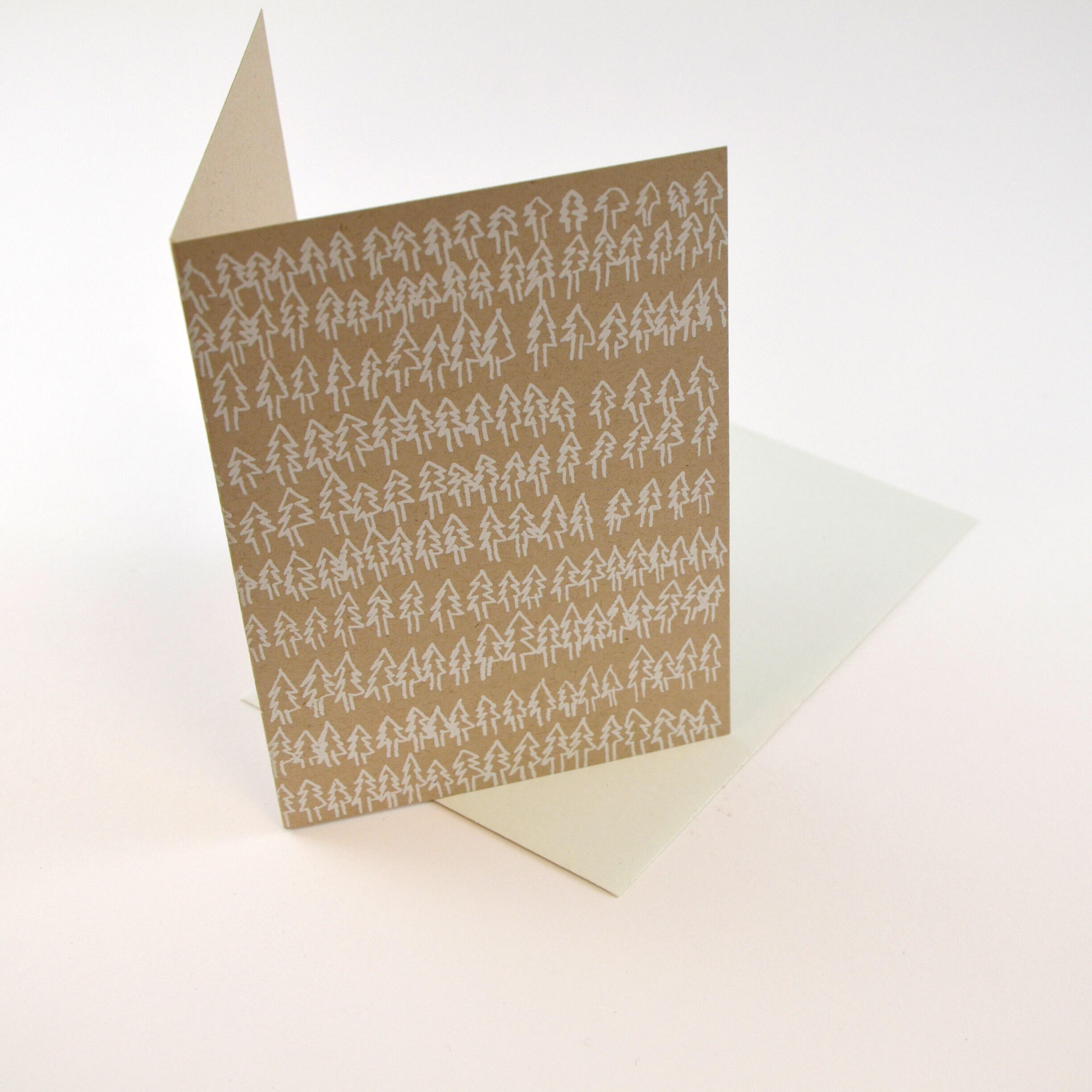 Christmas card "Christmastrees everywhere", hand printed, with envelope