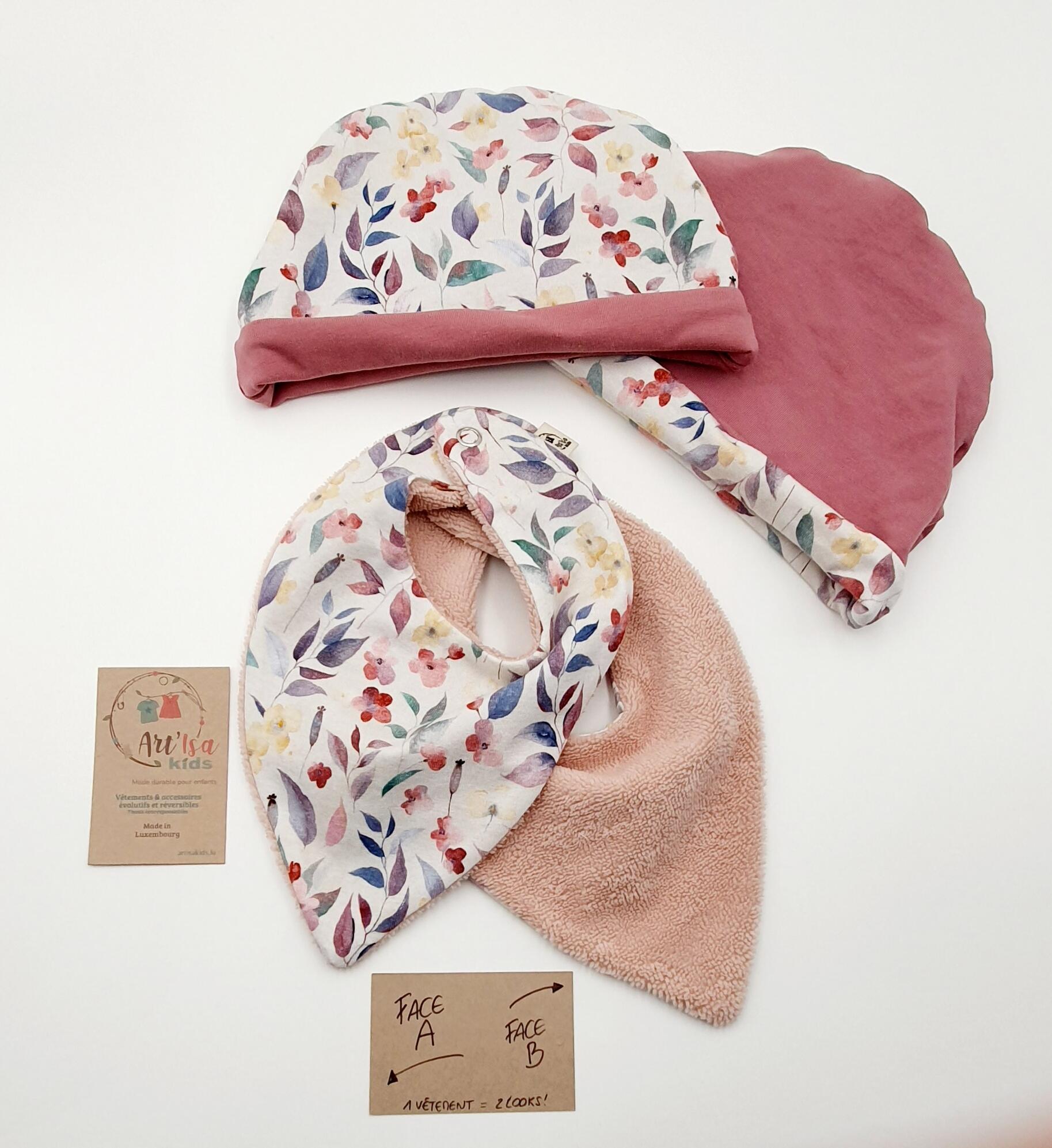 Ensemble bonnet + bandana "Jardin d'automne"