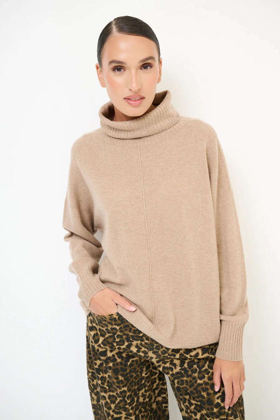 Pull en cachemire à col roulé, avec couture sur le devant, 2947, taille unique jusqu'à 42