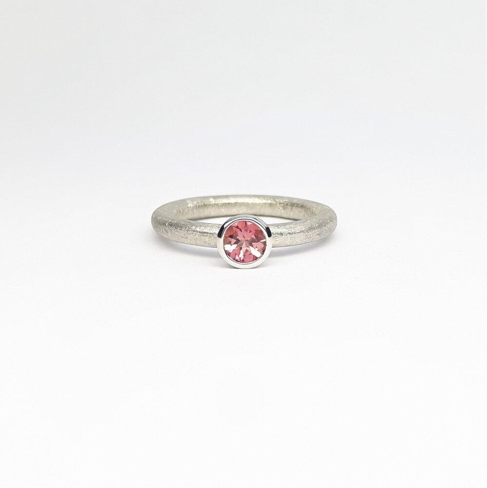 "combiring small", argent 925/- et tourmaline rose Ø5mm.