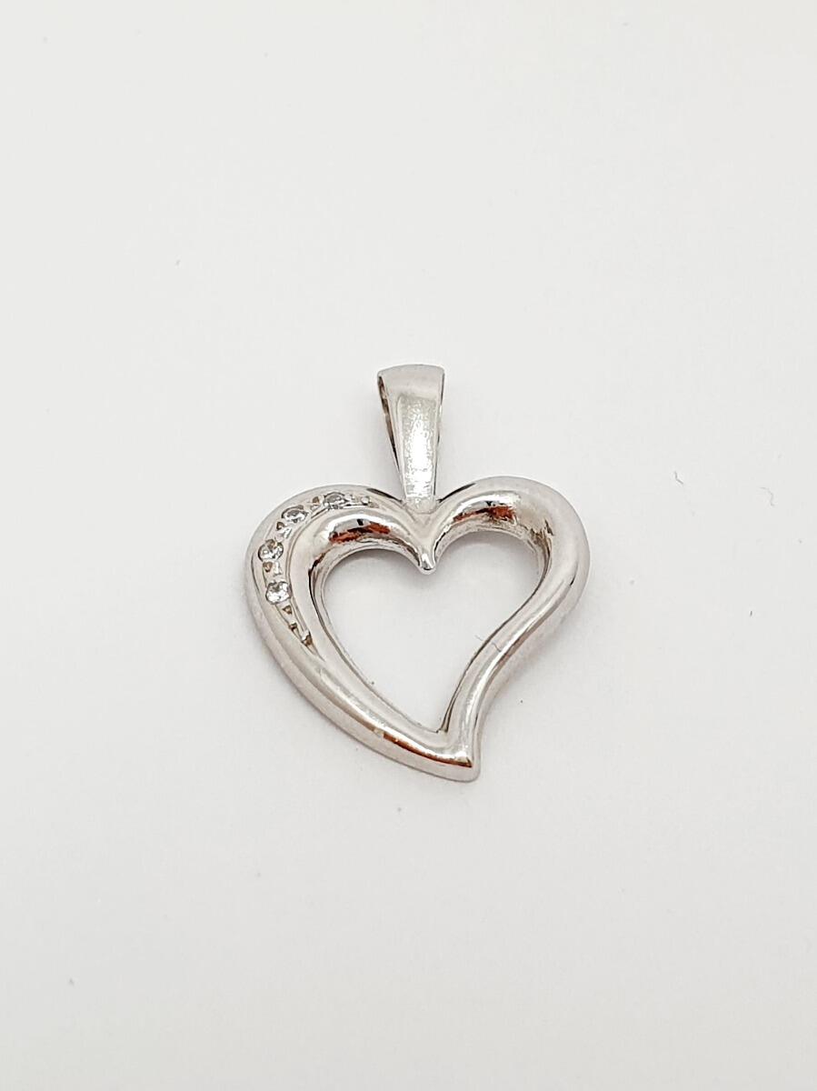 # Pendentif coeur or blanc avec zircons