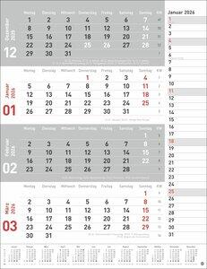 4-Monats-Planer, rot 2026 Praktischer Wandplaner mit Datumsschieber. Büro-Kalender mit Notizspalte und Jahresübersicht. Wandkalend