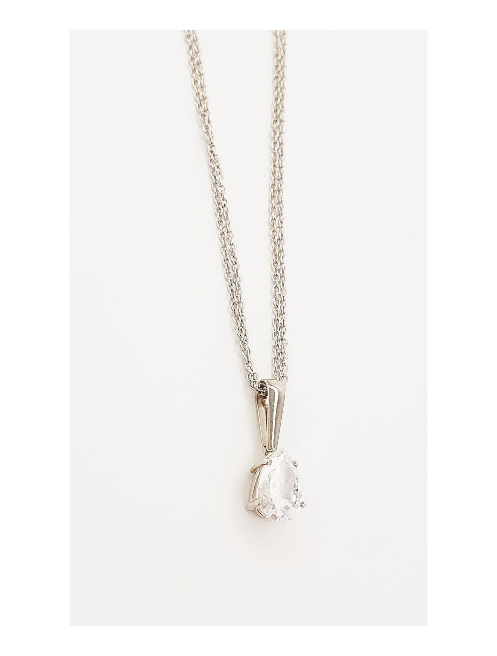 # Collitaire chaîne or blanc 44cm avec pendentif or blanc et zircon