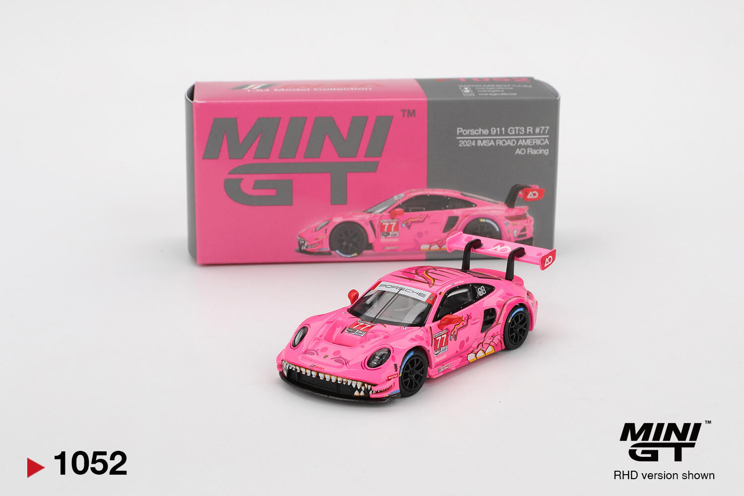 Mini GT - #MGT01052-L - Porsche 911 GT3 R #77 - AO Racing - 2024 IMSA Road America - 1/64