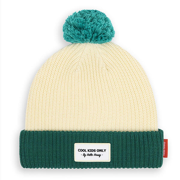 Kindermütze mit Bommel Beige & Grün - Hope
