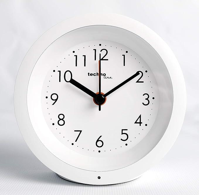 Réveil à quartz AA8 de haute qualité, modèle X, avec veilleuse automatique, seconde continue, pied antidérapant, blanc, 113 x 35x 113 mm