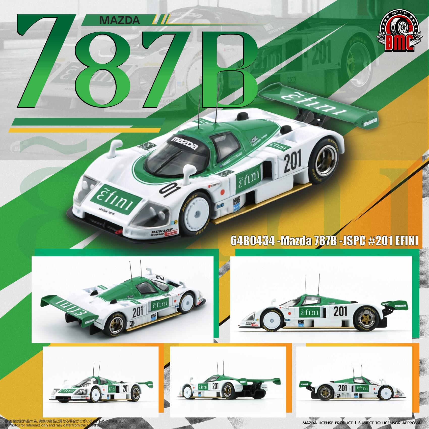 BM Creations - #64B0434 - Mazda 787B # 201 - ɛ̃fini - white / green - 1991 JSPC - 1/64