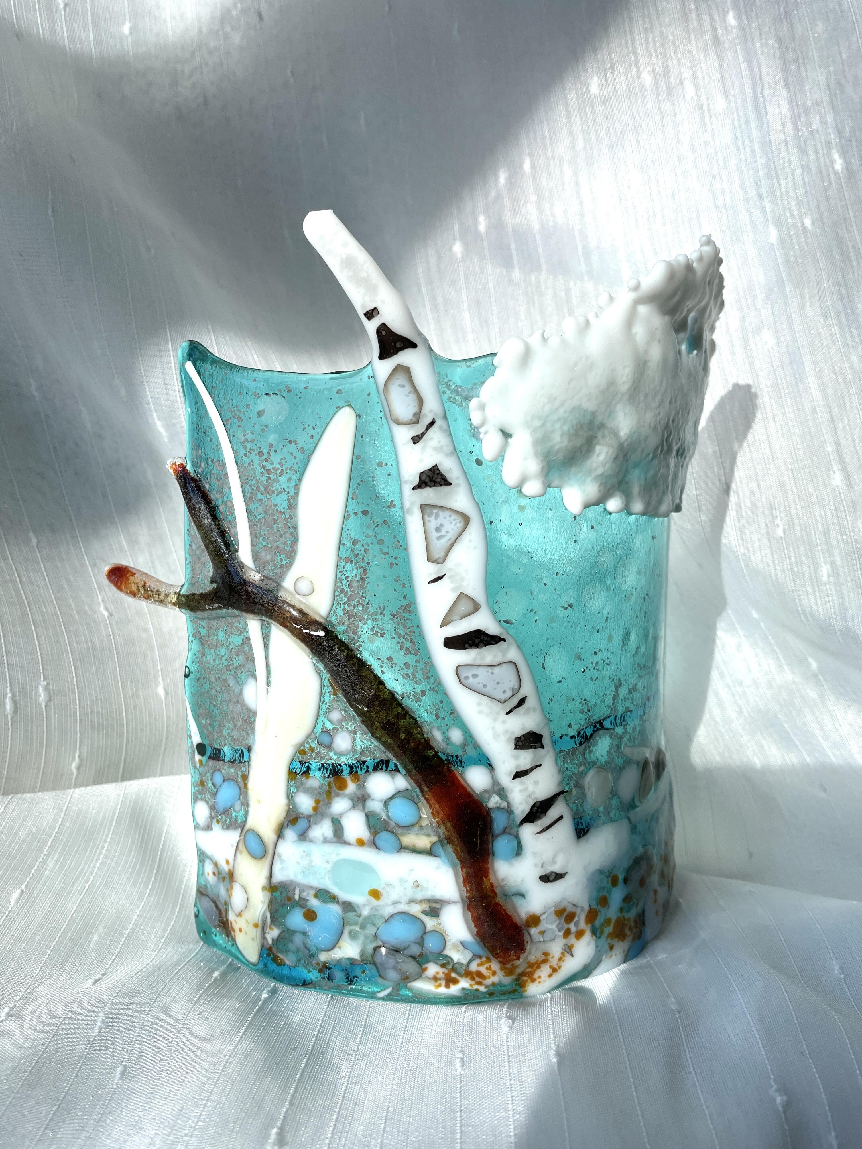One-of-a-kind handmade glass winter landscape.