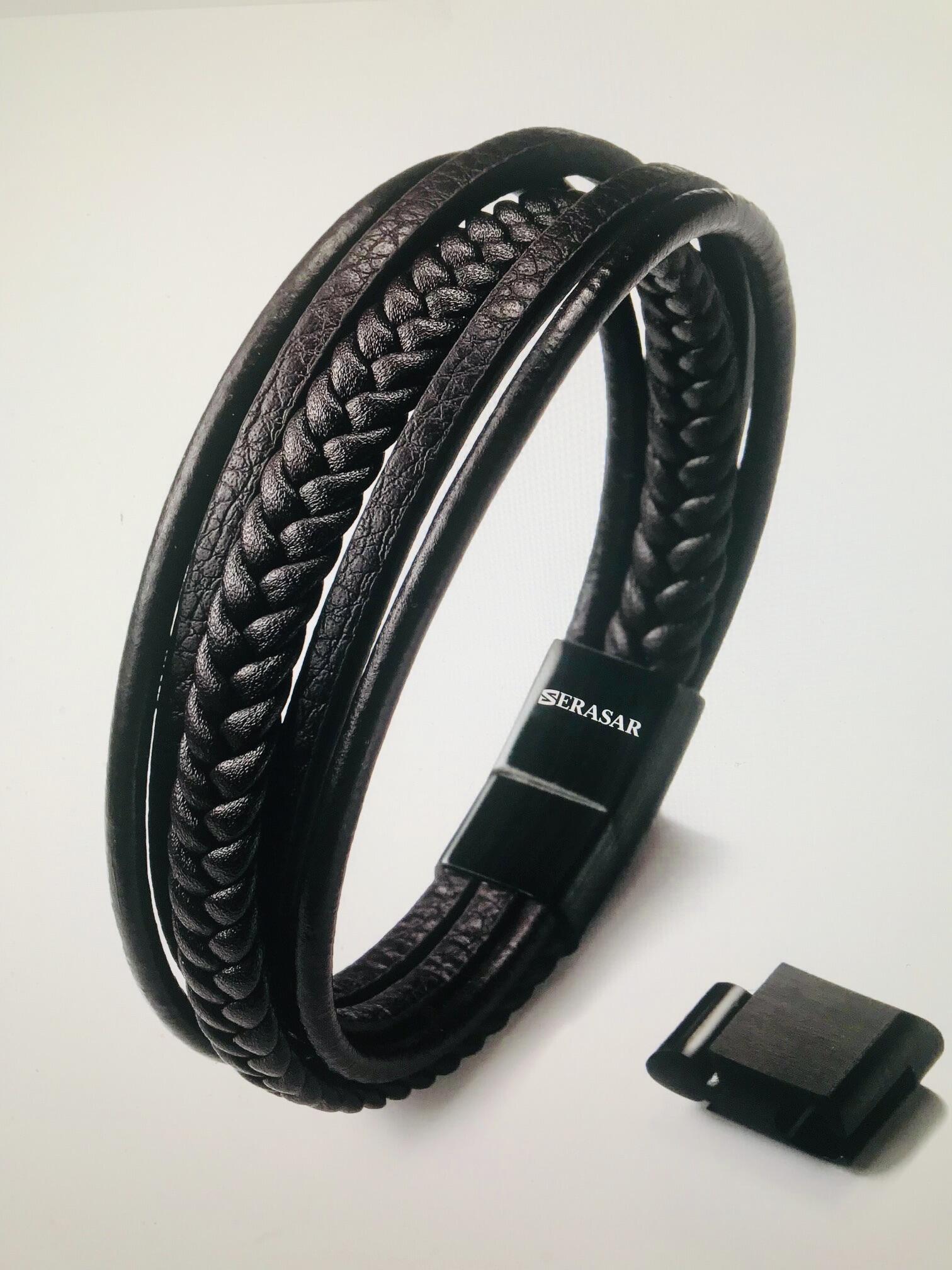 Verstellbares braunes Lederarmband für Männer - Größe M ( 19 - 22 cm )