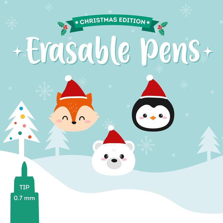 LEGAMI Set of 3 Erasable Christmas Gel Pens – Christmas Edition