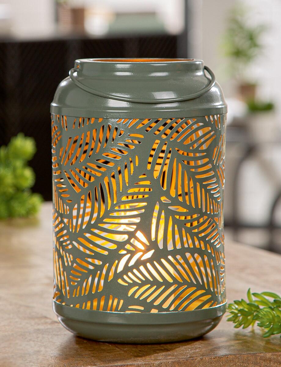 Tea light / lantern Leaves - Metal - green gold - 19 x 12 x 12 cm Winter 893