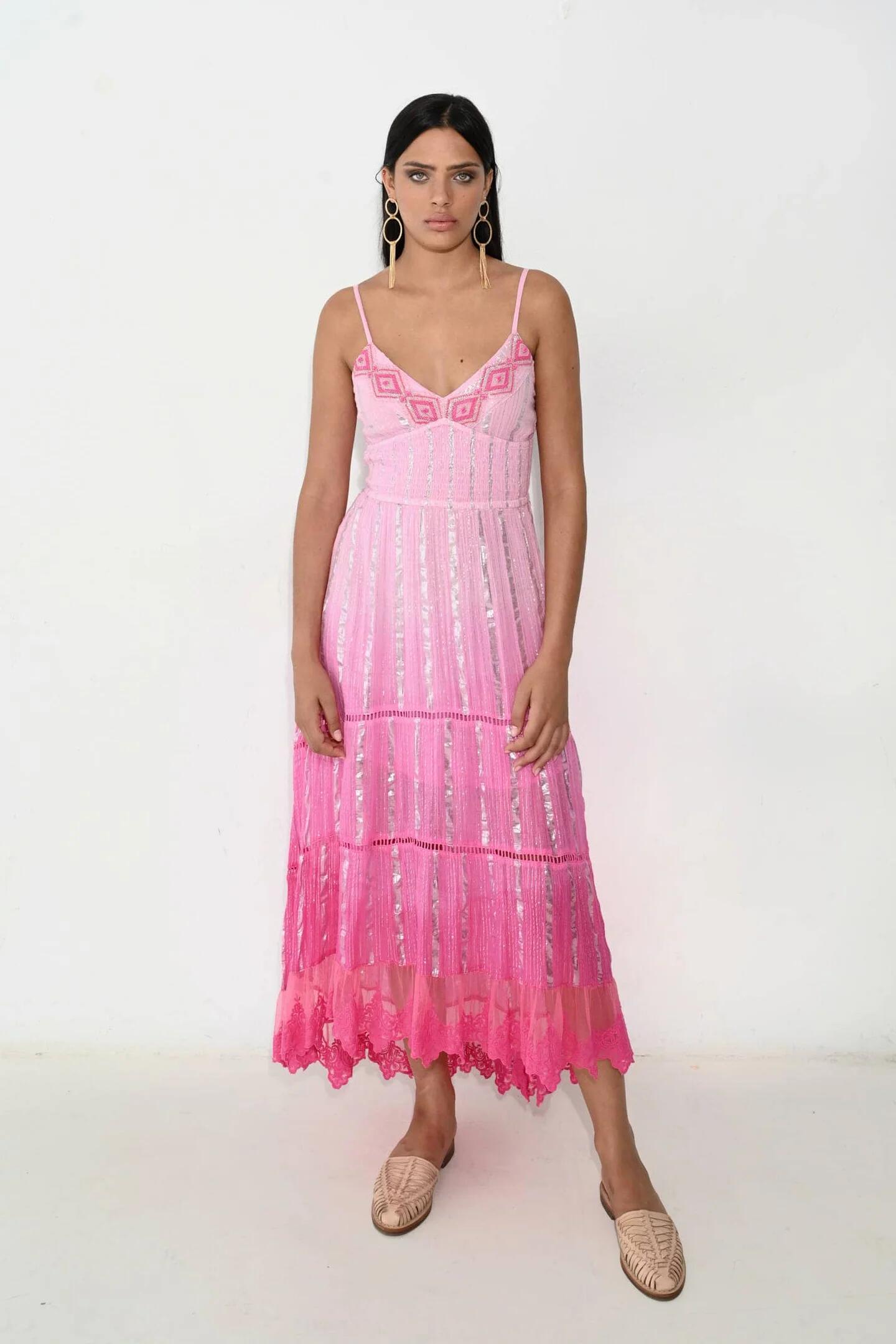 Piti Cuiti MARIE robe longue rose / rose avec effets argentés 1647