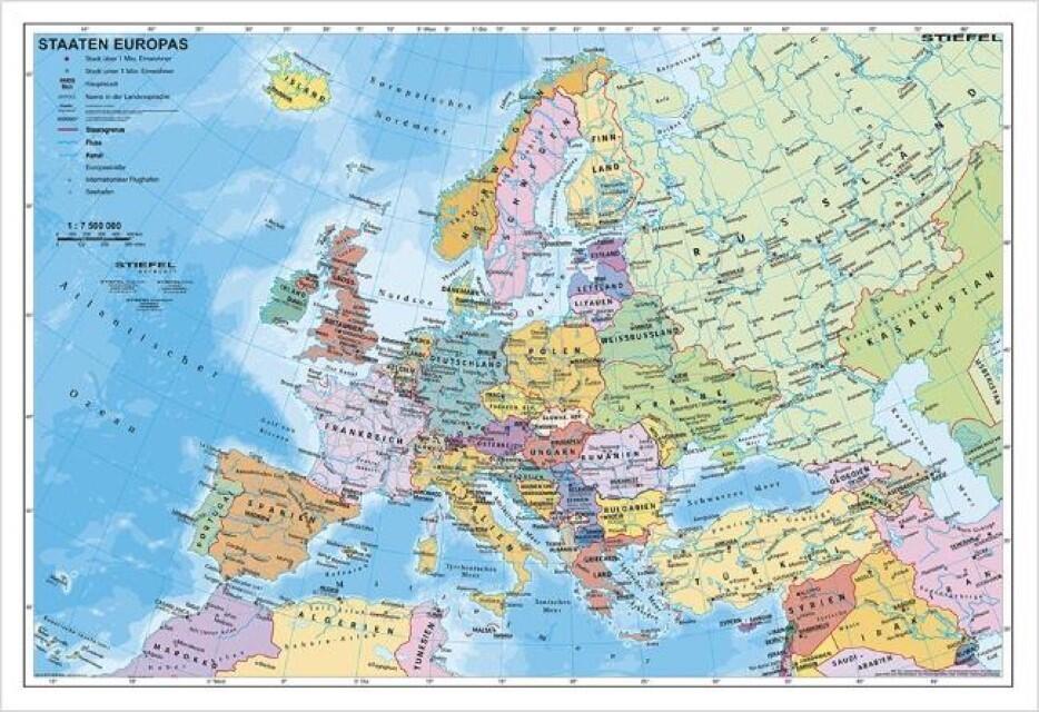 Affiche Carte - Europe - Politique - 30x30 cm