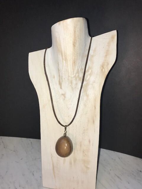 Caramel and bronze Tagua nut leather necklace