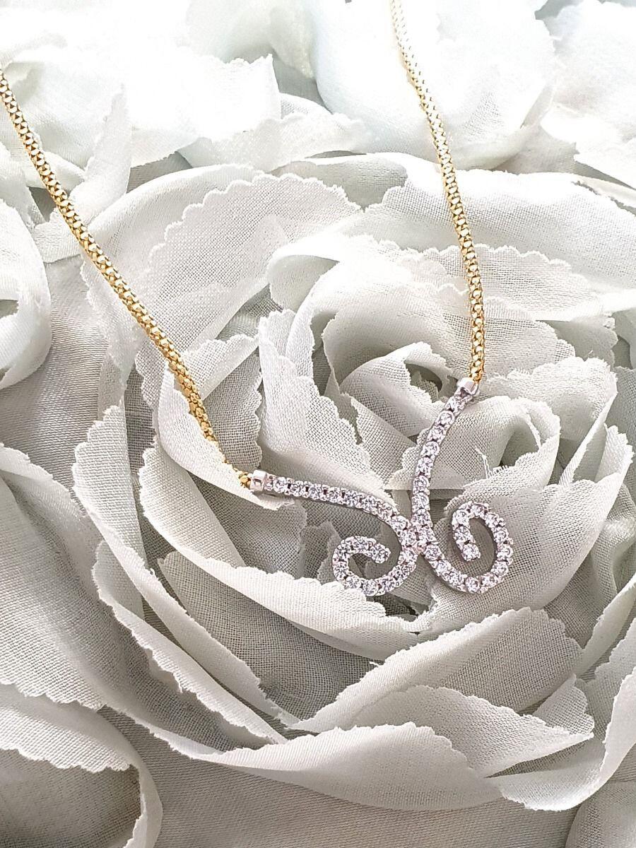 Collier or jaune 18K et or blanc 18K avec zircons