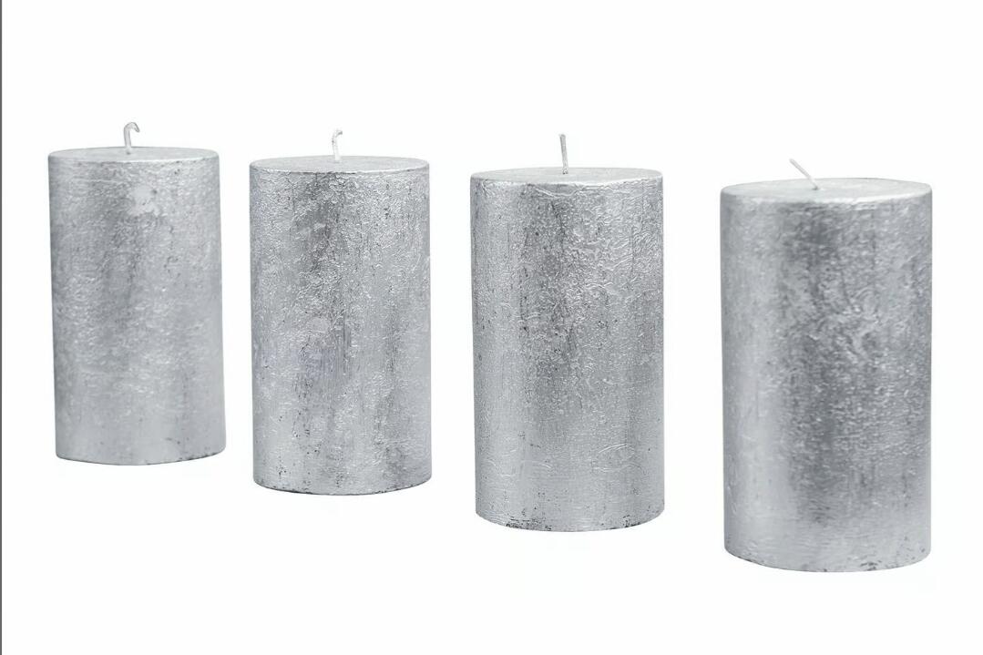4er Set Kerzen silber durchgefärbt 13 x 7 cm 836