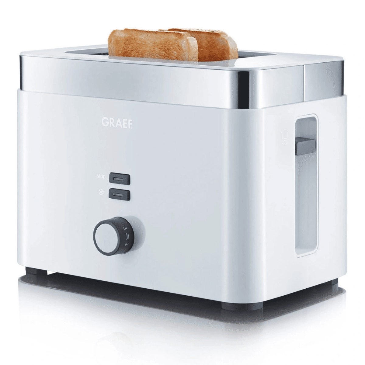 Graef TO61EU Toaster – 2-slice, stainless steel, 6 browning levels, defrost & reheat function, White/Stainless Steel