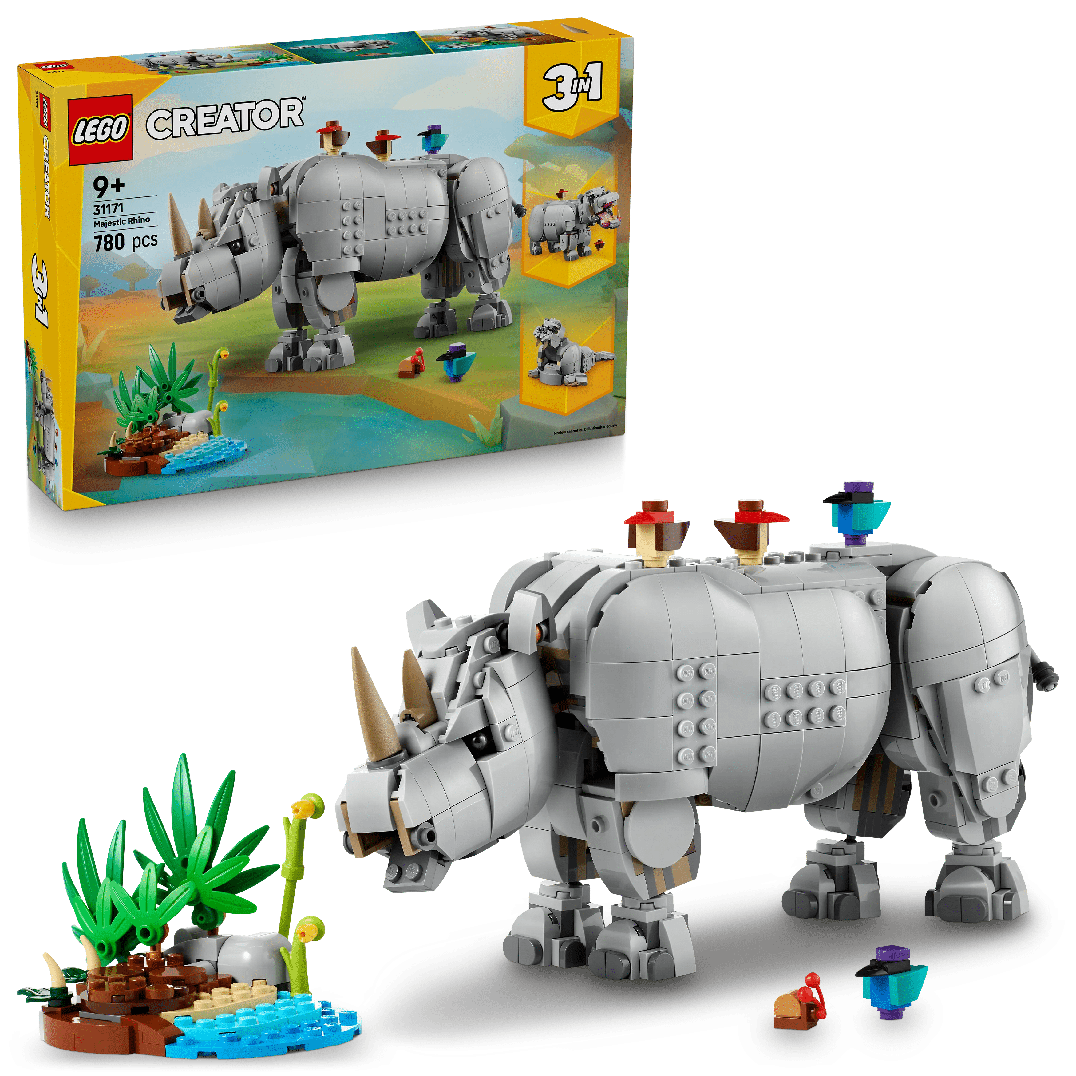 Wild Animals: Magnificent Rhinoceros with Birds (31171)