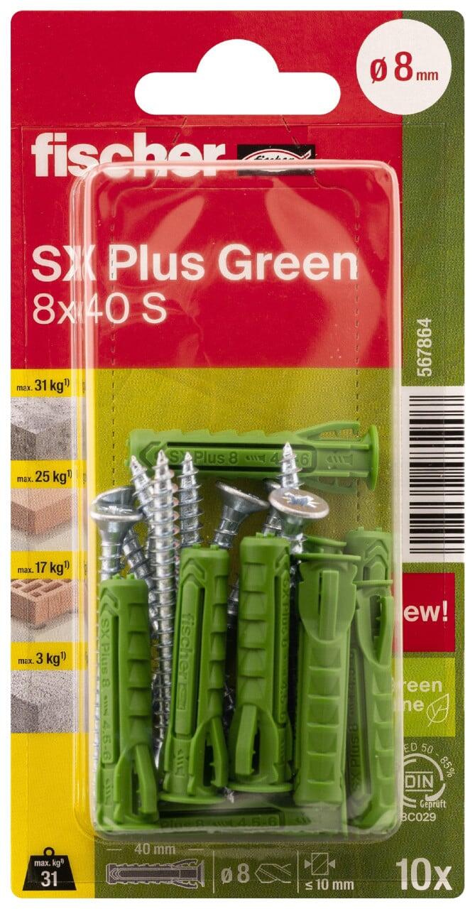 Fischer Spreizdübel mit Schrauben SX Plus Green 8.0 x 40 mm - 10 Stück